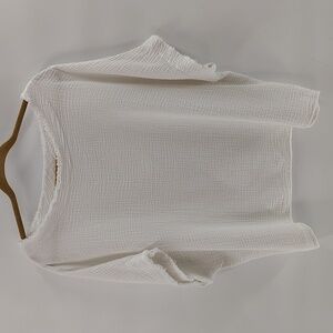 BEFORE YOU Gauze Top Size Medium Oversized White Raw Neckline